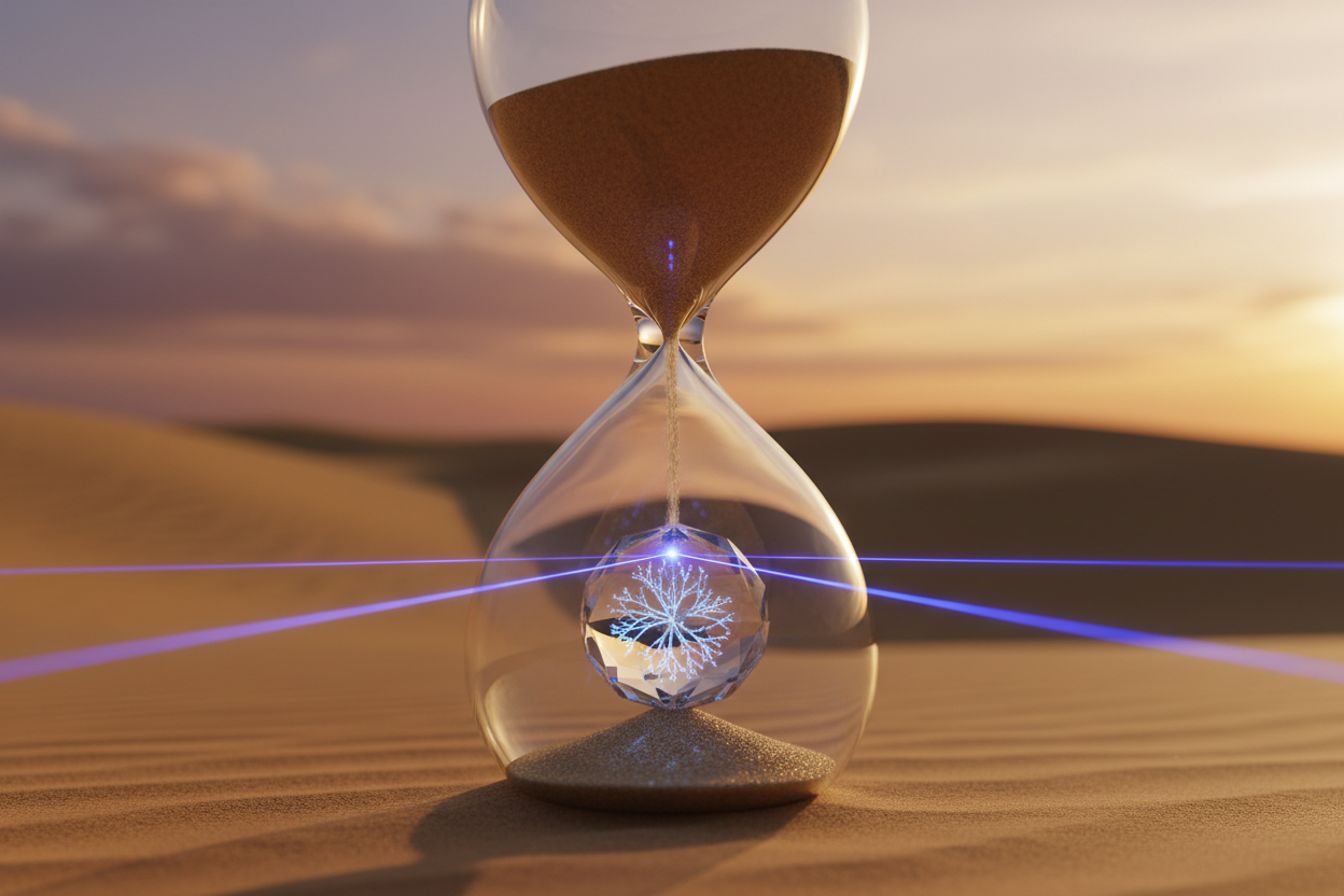 Crystal Laser Engraving in Hourglass on Sand Dune